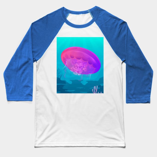 Colorful Luminous Jellyfish Sea Animals Baseball T-Shirt by flofin